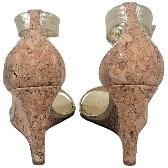 Gucci Women’s Gold Wedge Sandals 8.5 B Cork Heel Minimalist Resort Chic Boho - Picture 5 of 16